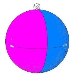 A picture of the Space Ball.  It is a large reflective foam-filled balloon.  It has multiple colors so that as it spins, its color changes.